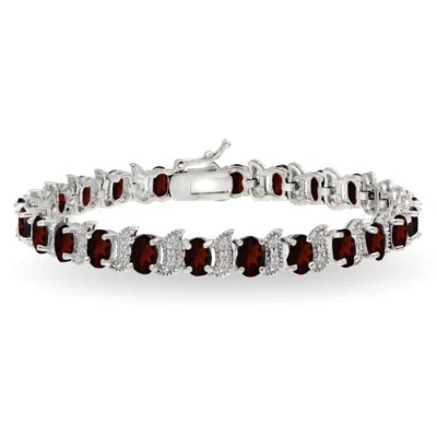 Pulsera Tenis Plata Esterlina Granate y Topacio Blanco 6x4mm Ovalada y S Foto 1 de 3