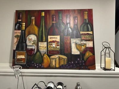 Arte original grande pintura al óleo botella de vino 36”H X 42”W sobre lienzo estirado Foto 1 de 4