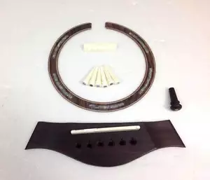 Acoustic Guitar T style Bridge+ Rosette +Nut + Saddle +Bone pins - Picture 1 of 3