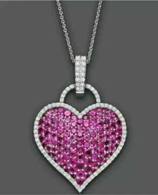 2Ct Round Cut Lab Created Pink Ruby Women's Heart Pendant 14k White Gold Plated - Image 1 of 4