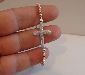 ZWEIFARBIGES ELASTISCHES DESIGN SEITLICH KREUZ PERLEN ARMBAND MIT 3 KARAT LABORDIAMANTEN - Bild 1 von 8