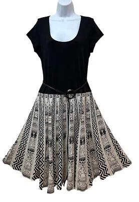 Vestido Cold Water Creek Petie 12 Falda Círculo Completo Estampado Desierto Arte Azteca para Usar Foto 1 de 4