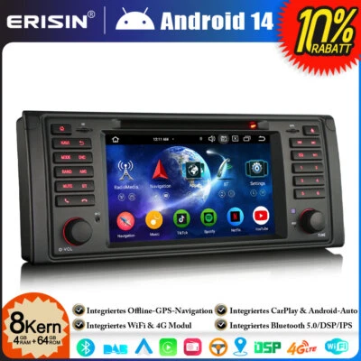 8-Kern 4GB+64GB Android 14 GPS DVD Autoradio DAB+CarPlay Navi für BMW 5er E39 M5 - Bild 1 von 4