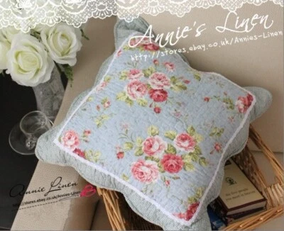 Handmade Shabby Vintage Blue Country Rose Quilted Cushion Cover Laura Ashley - Image 1 of 3