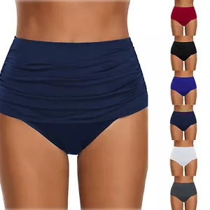 Women High Waisted Swim Bottom Ruched Bikini Tankini Beach Swimsuit Briefs. - Picture 1 of 30