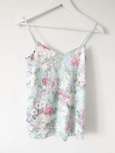 Quiz Strappy Top Adjustable Straps Line Lace Over Floral Green Pinks Size 8 - Picture 1 of 7