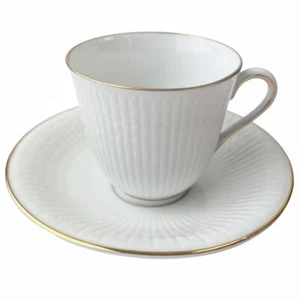 Rorstrand Demitasse Cup & Saucer Swedish Grace Snow Espresso White Ribbed Gold - Picture 1 of 20
