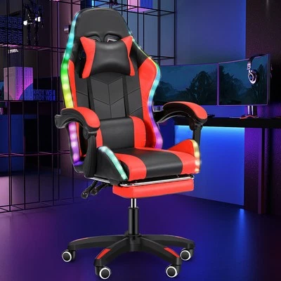 OYAJIA RGB LED Gaming Stuhl Gamer Stuhl Racing Stuhl mit Fußstütze Ergonomischer Ocxfpf