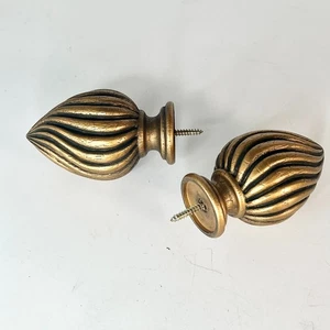 Antique Drapery Rod Co Wood Curtain Rod 4in Reeded Finials Antique Gold 2ct New - Picture 1 of 7