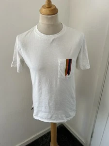 Paul Smith White T-Shirt Paint Stripe Pocket Medium M Cotton Round Neck - Picture 1 of 7