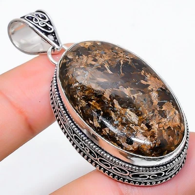 Pendente In Argento Sterling 925 Fatto A Mano In Bronzite 2.17" - Immagine 1 di 4