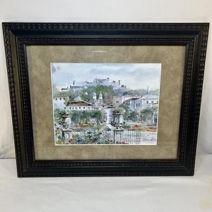 Vintage Salzburg Österreich Aquarell Druck Kunstwerk signiert Schinken '04 gerahmt 14 x 17 - Bild 1 von 15