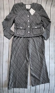 NEU Spanx Damen Large schwarz weiß Jacquard kariert Stretch Ponte Jacke Blazer Neu mit Etikett - Bild 1 von 24