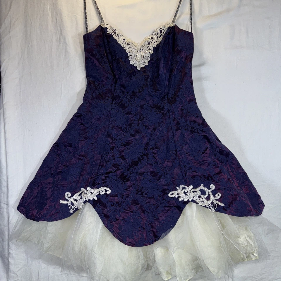 Antigo Vestido Roberta Feminino Anos 80 5/6 Whimsigoth Renda Prom Glam Vamp HOCO Tule Curto - Imagem 1 de 4