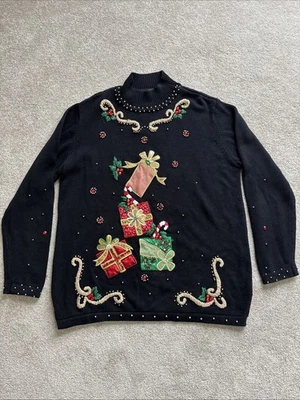 Suéter de Navidad para mujer Theme Works K.I.K.I.T S de colección talla L bordado con cuentas Foto 1 de 4