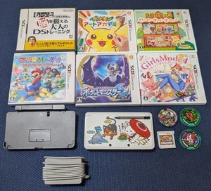 Nintendo 3DS Console White w/ Mem Card Charger 7 Games Mario Party Pokemon JP - Picture 1 of 24