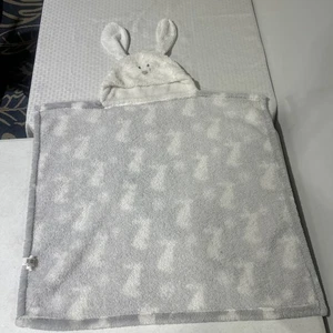 Blankets and Beyond Gray White Hooded Rabbit Bunny Lovey Baby Security Blanket - Picture 1 of 13