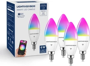 Smart Candelabra LED Bulbs 60 Watt 4 Count (Pack of 1), Multicolor  - Picture 1 of 6