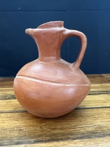 Jarra de cerámica de arcilla marrón rojo ladrillo vintage pieza rústica - Imagen 1 de 11