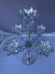 CANDLE HOLDER Crushed 5 Flower Diamond Silver Crystals Filled Romany Candelier - Picture 1 of 3
