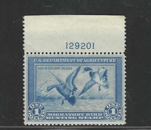 US 1934 FIRST FEDERAL DUCK STAMP W. TOP MARGIN PLATE # SCOTT # RW1 NEVER HINGED - Picture 1 of 2