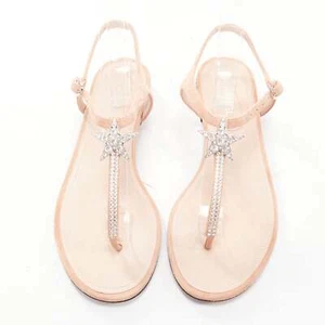 CHANEL 2005 Star strass crystal T strap flat nude leather thong sandals EU36.5 - Picture 1 of 11