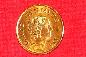 1974 -Mexico 5 Centavo, Brass Coin. - Picture 1 of 10