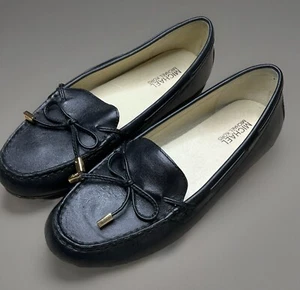 Michael Kors Loafers Shoes Black Leather MK Women Sz 8 Medium comfort - Picture 1 of 10