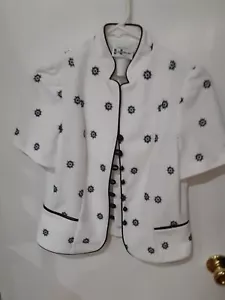 Vintage 90s Textured ~ Short Sleeve Button-Down Top~ Black & White ~ Petite - Picture 1 of 12