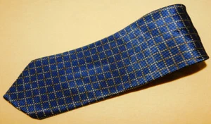 MONDO DE MARCO COTTON/SILK BLUE/YELLOW CROSS STRIPED TIE - TIES - DESIGNER TIES. - Picture 1 of 3