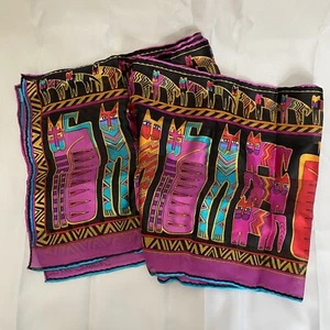 Bufanda Laurel Burch gatos gatitos 100 % seda aprox. Tonos Joya 11" x 52" *LEER* - Imagen 1 de 12