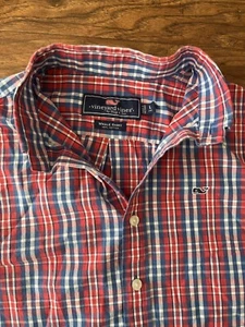 Vineyard Vines Boy’s Whale Dress Shirt Button Up Size Large 16 Blue/Red Plaid - Picture 1 of 4