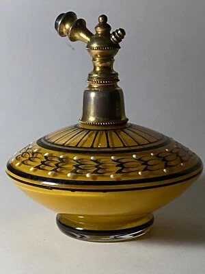 Unique vtg perfume atomizer art deco orange black design with white dots - Image 1 of 4