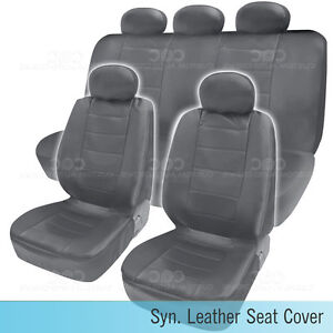 PU Synthetic Leather Gray Seat Cover Car Genuine Leather Feel Front & Rear Set