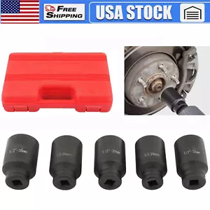 5 Pcs 1/2"Drive 6-Point Deep Impact Socket Set Axle Hub Nut Socket 33-38mm US - Picture 1 of 11