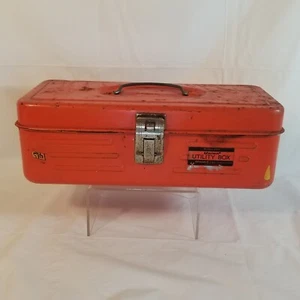 Vintage Orange Union 2011 Metal Fishing Tackle Utility Tool Box USA - Picture 1 of 13