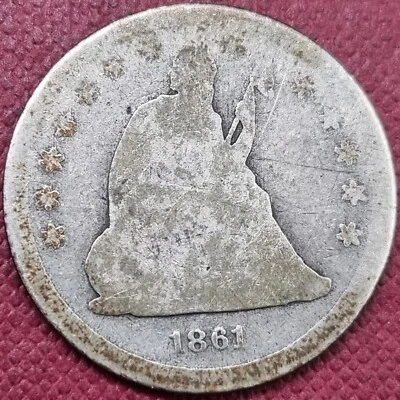 1861 Seated Liberty Quarter 25c Circulated #74628 - Image 1 of 2
