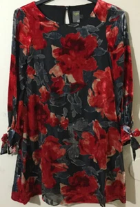 Taylor Velvet Velour Flower Dress Bow Long Sleeve Red/Gray Sz 6 New - Picture 1 of 4