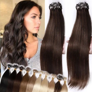 14"-24" 1g 7A Double Drawn Remy Loop Micro Ring Human Hair Extensions Bead I Tip - Picture 1 of 40