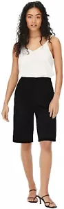 Einfache schwarze knielange Shorts tailliert Taille Turn Up Reißverschluss Damen - Bild 1 von 2