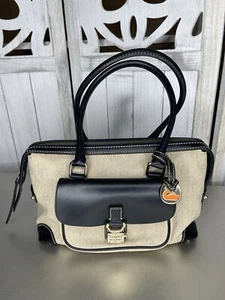 Dooney and Bourke Anniversary Signature Fabric Leather Satchel Handbag Black - Picture 1 of 11