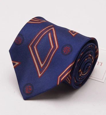 Новый с Ярлыками $195 LUCIANO BARBERA темно-синий красный ар-деко печати ручной работы шелковый галстук - Изображение 1 из 4