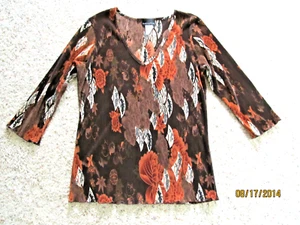 NWOT Brittany Black Brown Polyester V-Neck Long Sleeve Mini Pleats Top Women L - Picture 1 of 9