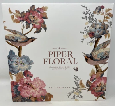 Nuevo Juego de 4 Platos de Cena Pottery Barn Piper Floral Pájaro Festoneado Foto 1 de 4