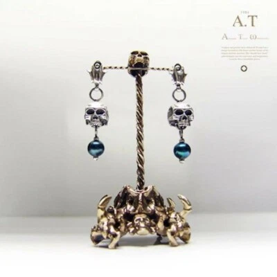 TYVODAR Designer / Dark blue pearl / skull heads  / silver earrings  - Image 1 of 4