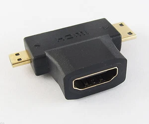 1pc HDMI Female to Mini & Micro HDMI Male 90 Degree 2in1 Multi Converter Adapter - Picture 1 of 3