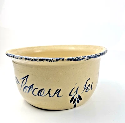 ROWE POTTERY WORKS "Popcorn is for Sharing" Hand-Painted Stoneware- Signed - Image 1 of 4