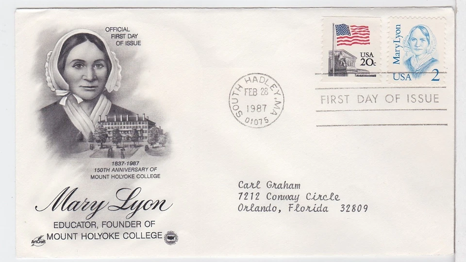 TurtlesTradingPost- Mary Lyon 2 Cent 1987 #2169  FDC Artcraft Variety  Cachet - Image 1 of 1