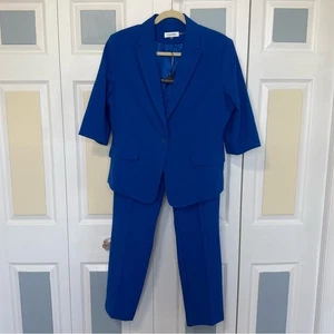 Calvin Klein Womens Cobalt Royal Blue Tailored Short Sleeve Pantsuit Sz 8 - Picture 1 of 14