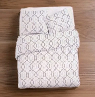 WEST ELM Organic Cotton IKAT LINKS Set (2) Standard Pillow Shams Frost Gray NEW - Image 1 of 4